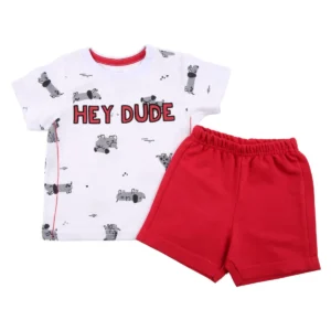 Conjunto Bebê Alakazoo Camiseta Estampa Hey Dude Branco + Bermuda