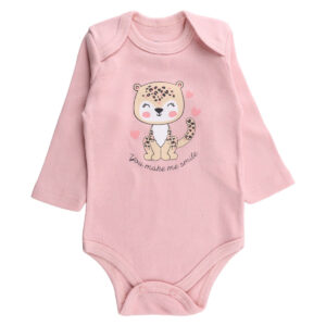 Body Manga Longa Iaze Baby Oncinha Rosa Claro