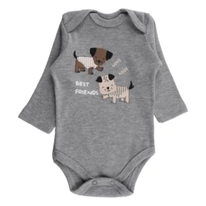 Body Manga Longa Iaze Baby Estampa Dogs Cinza Escuro