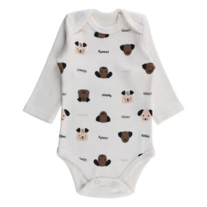 Body Manga Longa Iaze Baby Estampa Dogs Bege