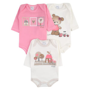 Kit 03 Body Manga Longa Bebê Mub Estampado