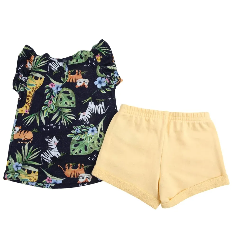 Conjunto Bebê Alakazoo Blusa Marinho Estampa Safari + Shorts - Imagem 4