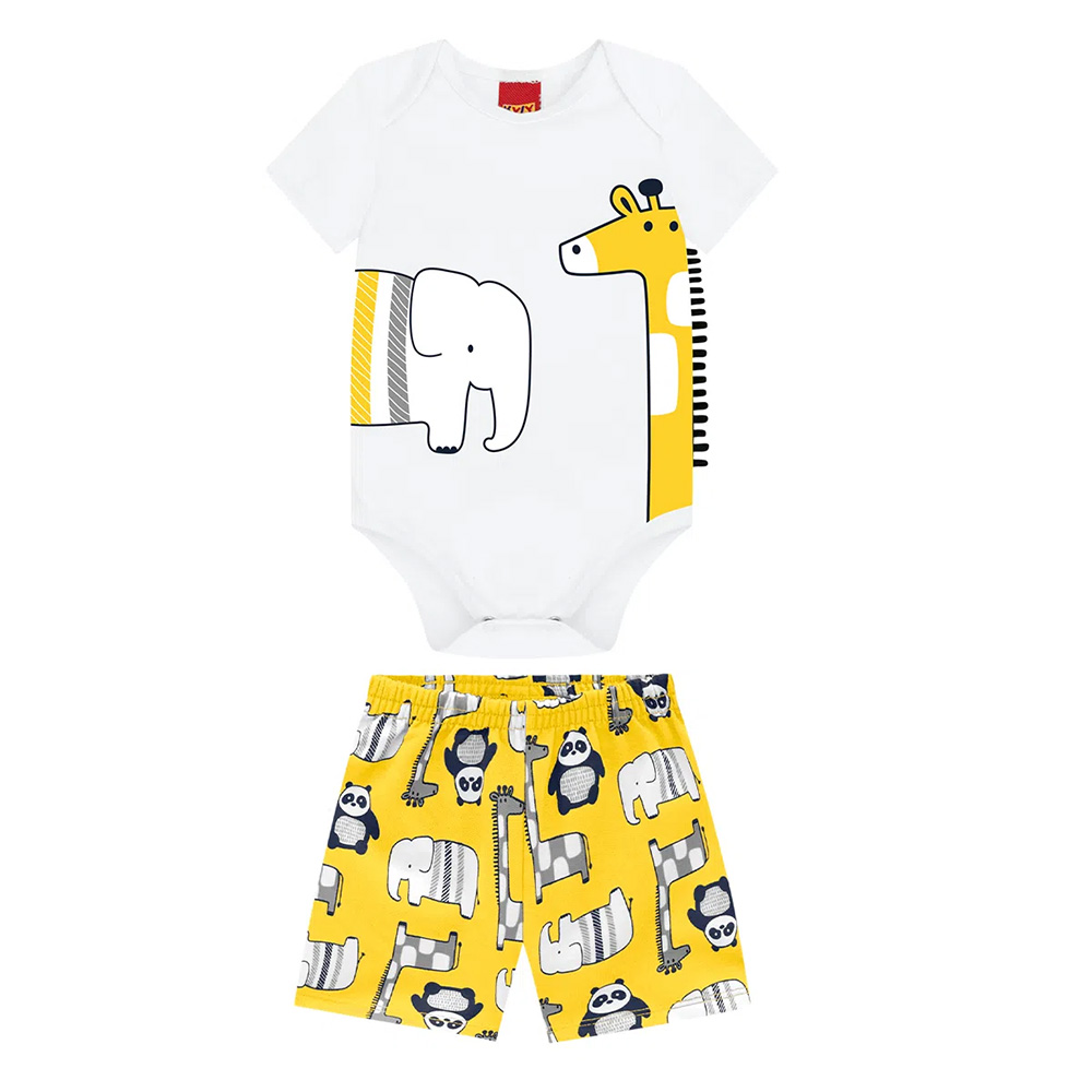 Conjunto Bebê Kyly Estampa Girafa E Elefante Branco