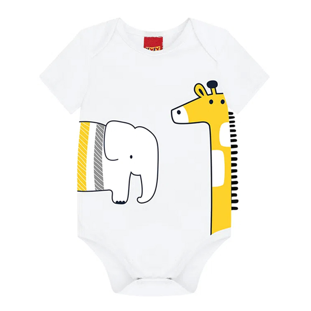 Conjunto Bebê Kyly Estampa Girafa E Elefante Branco - Imagem 2