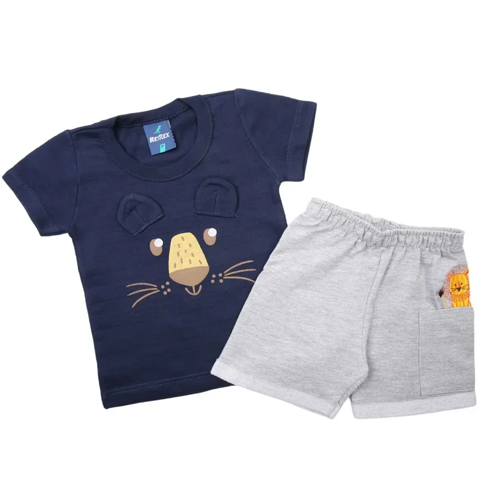Conjunto Bebê Reirex Camiseta Marinho Leão + Bermuda Moletom