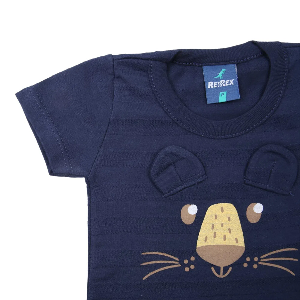 Conjunto Bebê Reirex Camiseta Marinho Leão + Bermuda Moletom - Imagem 4
