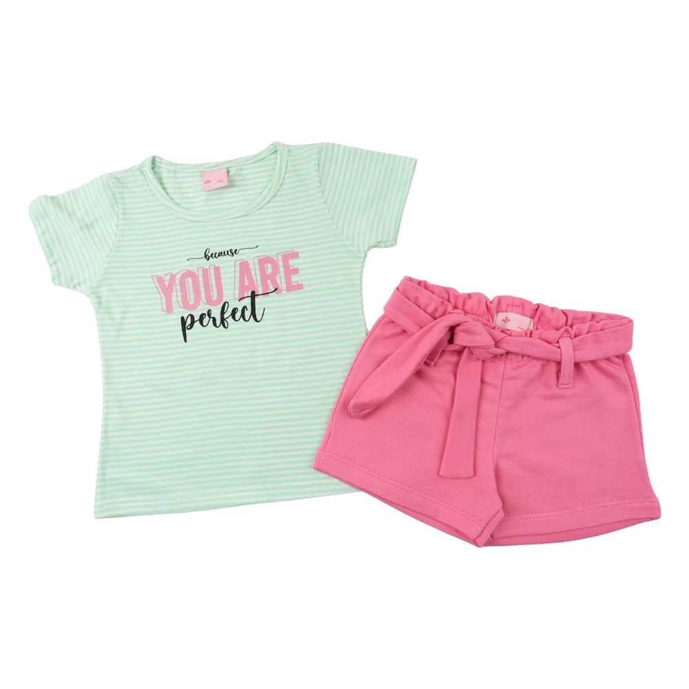 Conjunto Infantil Color Mini Blusa You Are Perfect Verde + Shorts