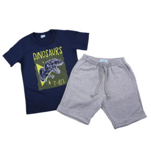 Conjunto Infantil Gijo Camiseta Dinosaurs Marinho + Bermuda Moletom