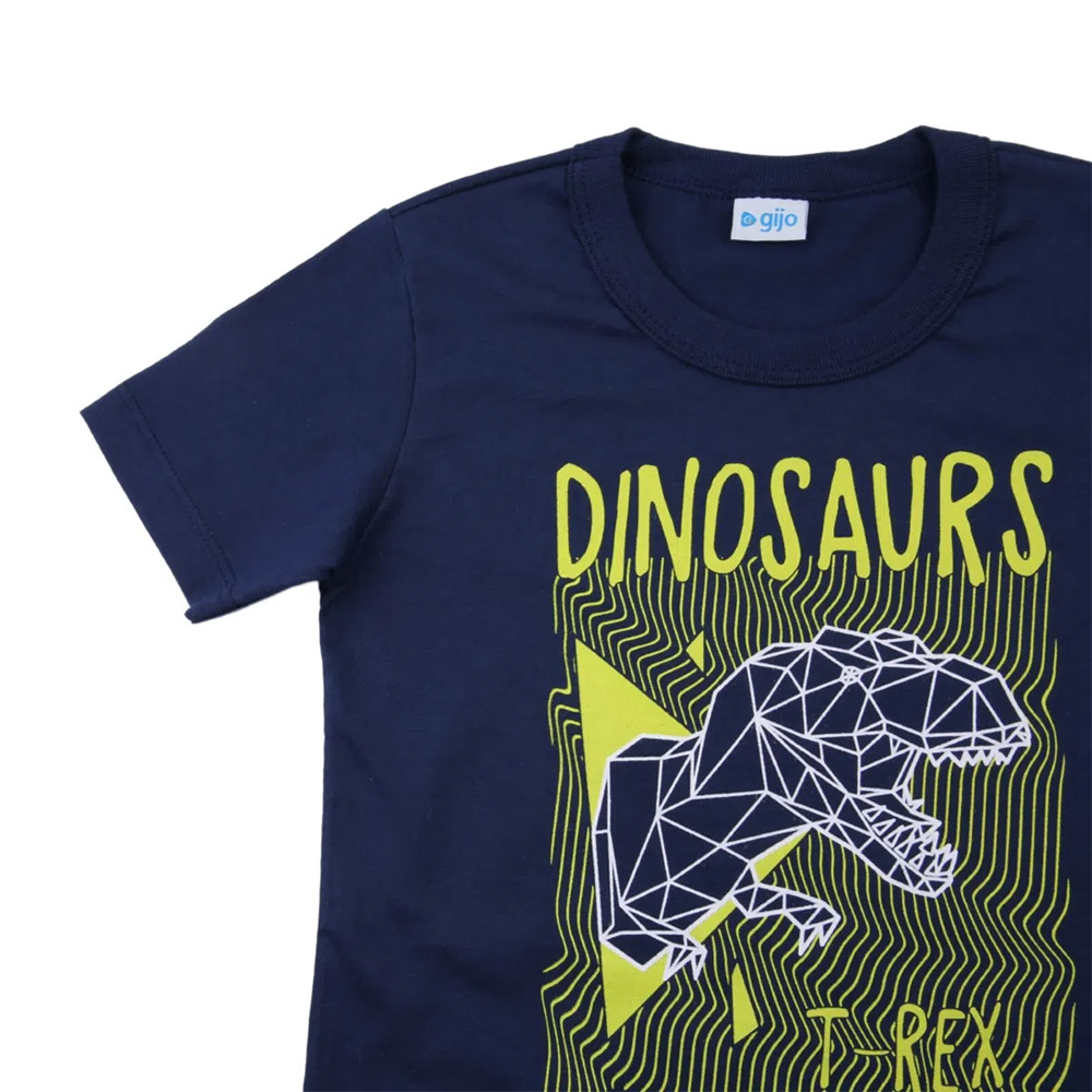 Conjunto Infantil Gijo Camiseta Dinosaurs Marinho + Bermuda Moletom - Imagem 3