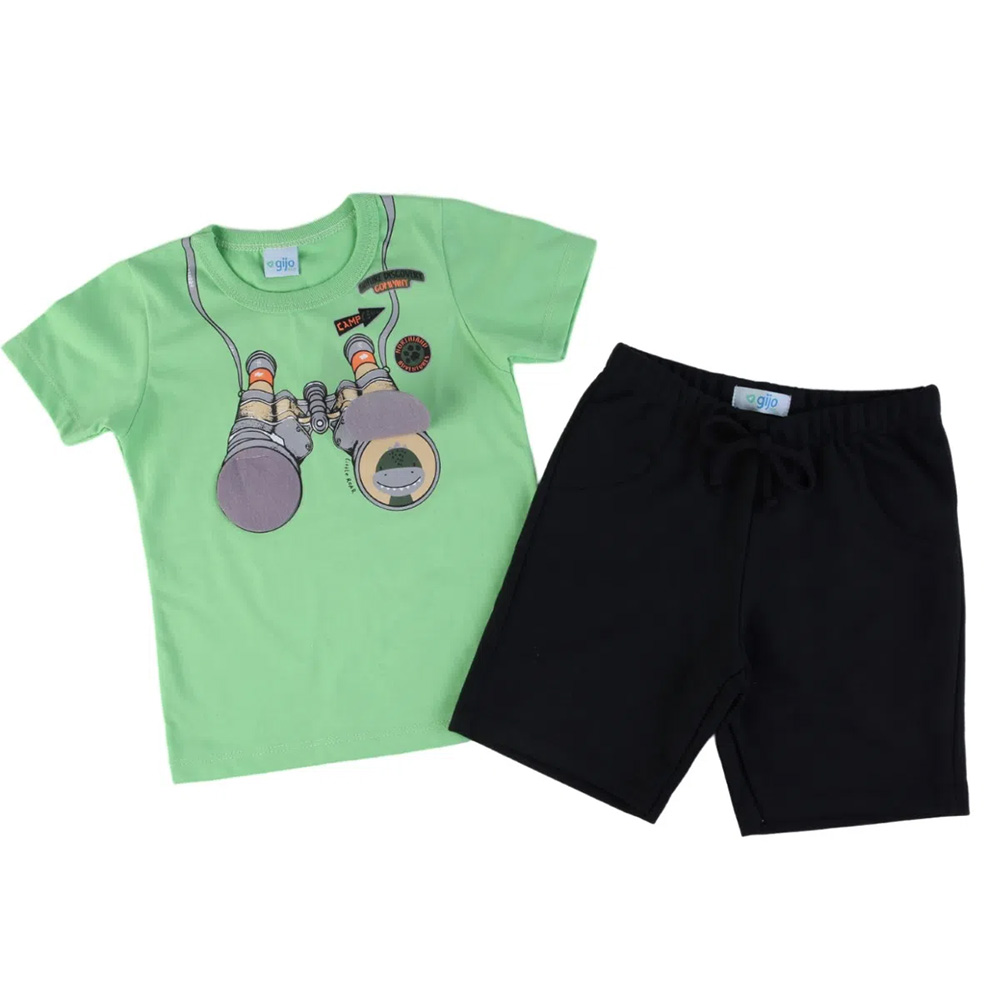 Conjunto Infantil Gijo Kids Camiseta Verde Binóculo + Bermuda