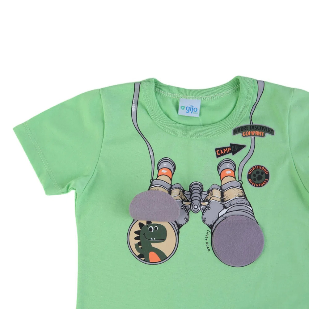 Conjunto Infantil Gijo Kids Camiseta Verde Binóculo + Bermuda - Imagem 3