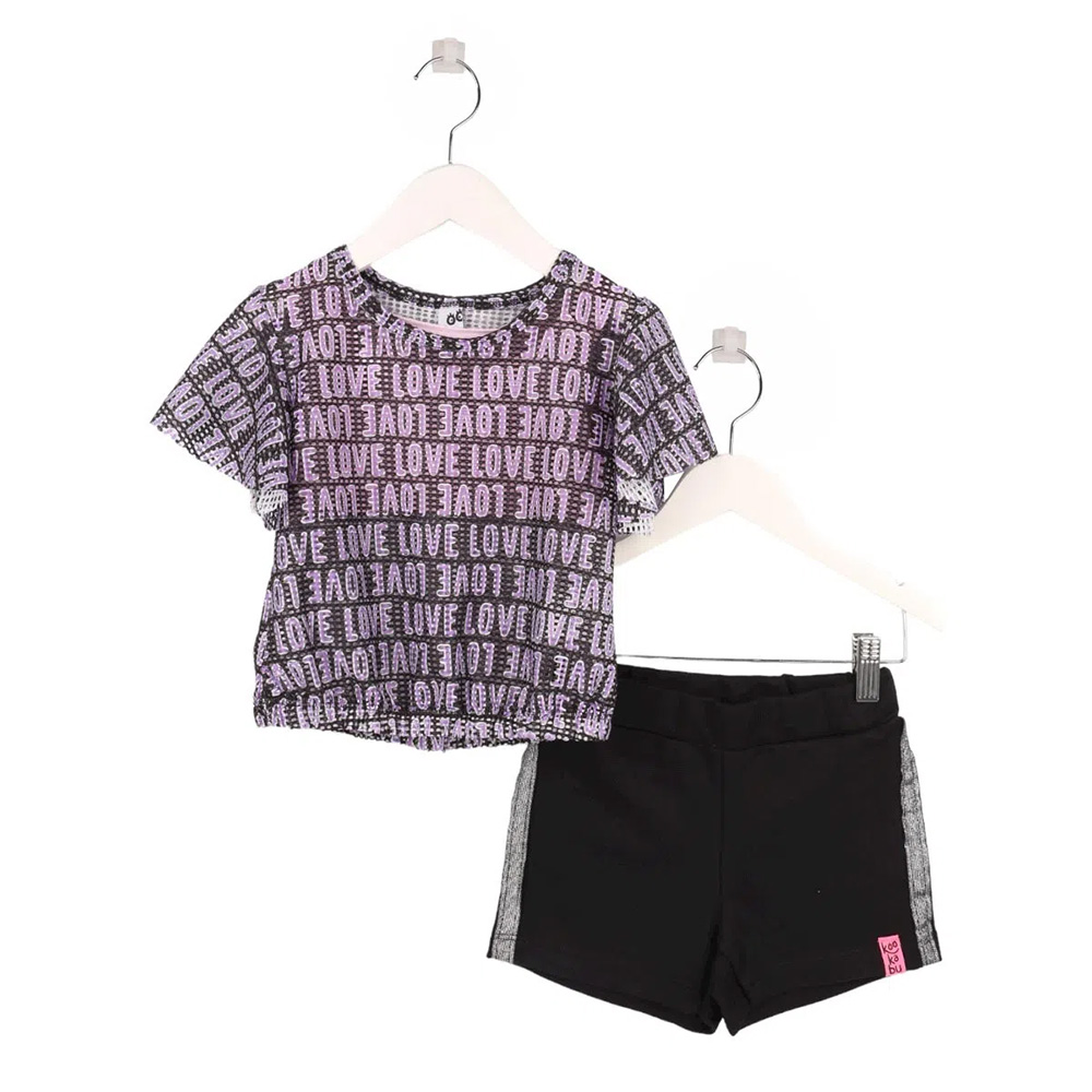 Conjunto Infantil Kookabu Blusa Estampa Love Preto + Shorts Moletom