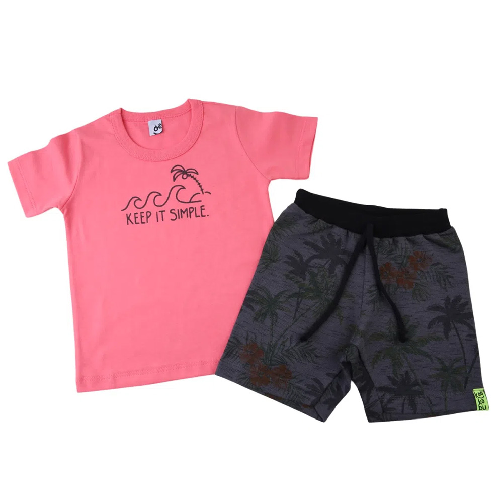 Conjunto Infantil Kookabu Camiseta Coral Keep It Simple + Bermuda Sublimada