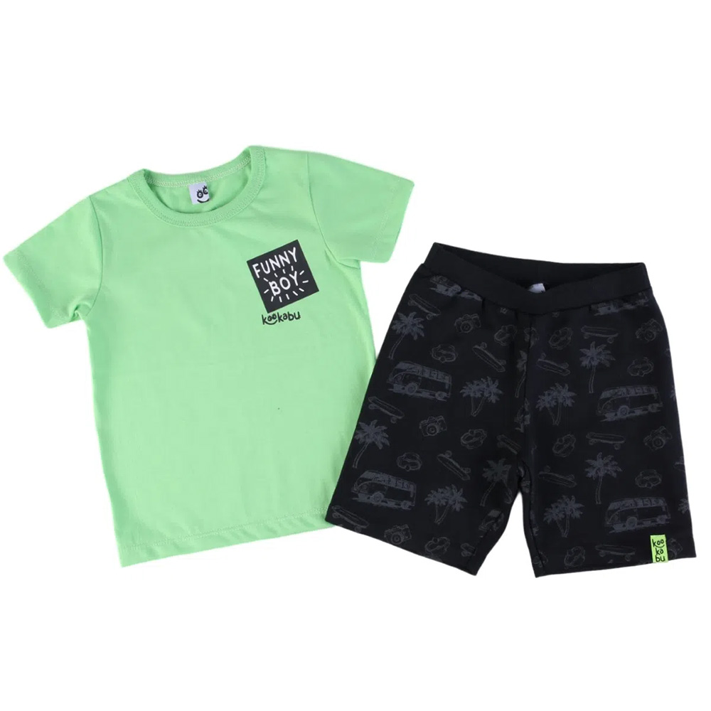 Conjunto Infantil Kookabu Camiseta Estampa Funny Verde + Bermuda