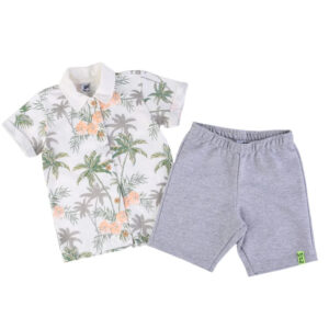 Conjunto Infantil Kookabu Camiseta Havaí Off White + Bermuda Moletom