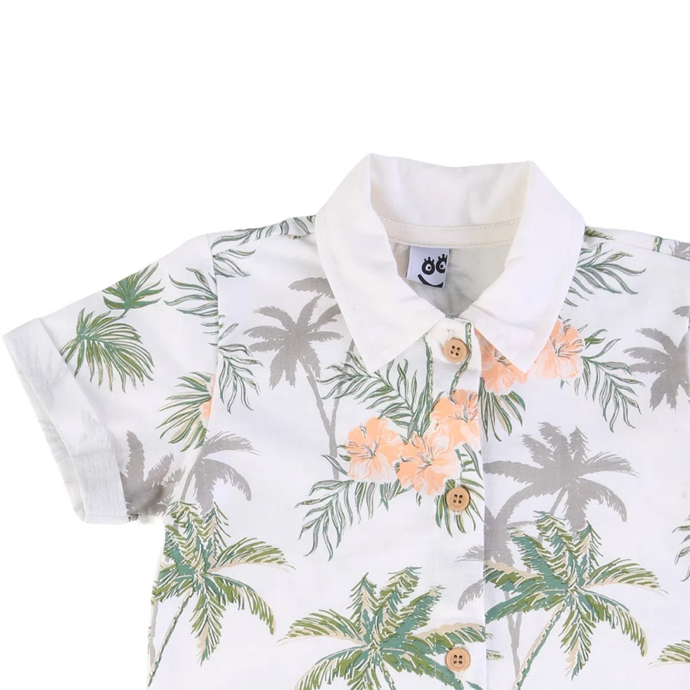 Conjunto Infantil Kookabu Camiseta Havaí Off White + Bermuda Moletom - Imagem 2