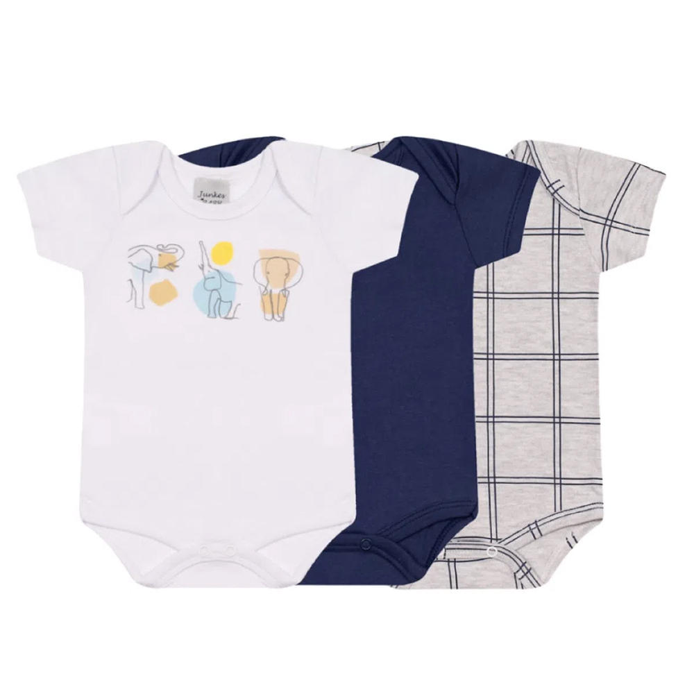 Kit Body Manga Curta Junkes Baby Suedine Estampado